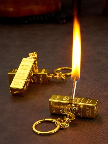 Image of Gold Bar Match Lighter | Portable Waterproof and Windproof Vintage Kerosene Lighter with Key Chain Attached | Golden
