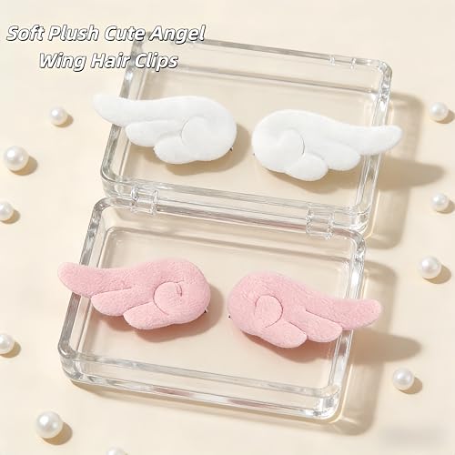 Pinzas de Pelo Angel Wings Fluffy 4 Piezas Rosa y Blanco miniatura 3