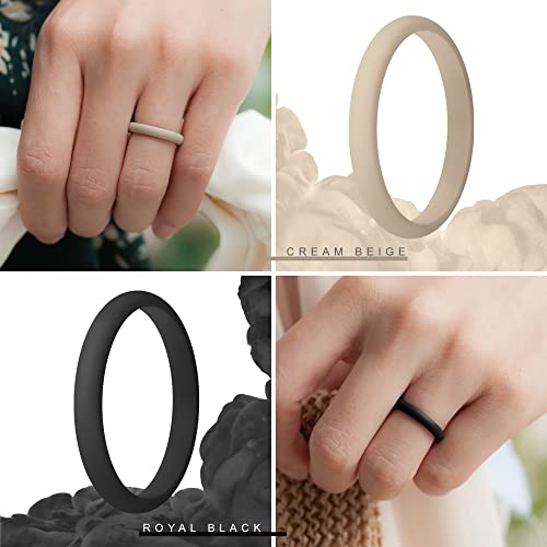 ThunderFit Stackable Silicone Wedding Rings for Women, Thin Rubber Engagement Bands 2.5mm Wide 1.8mm Thick - 1/2/3/4/5/7 Variety Multipack4