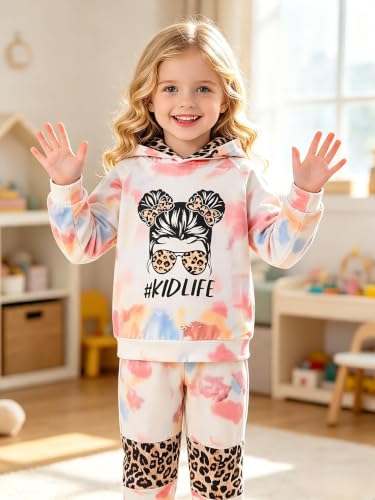 Image of Kid Toddler Girl Clothes - Tie Dye Hoodie Sweatshirt Girl Outfits Pullover Jogger Hooded Sweatpant Set
