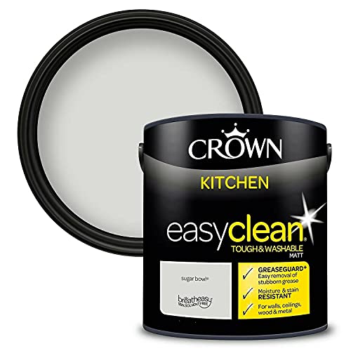 2.5L CROWN Easyclean Kitchen MATT Emulsion Multi Surface Paint With GREASEGUARD+ That can be Used on Walls, Ceilings, Wood and Metal. Stain & Scrub Resistant Formula – Sugar Bowl