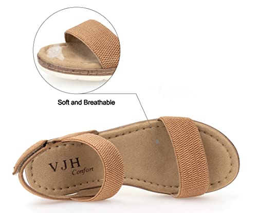 Image of VJH confort Women's Flat Sandals Open Toe Elastic Ankle Strap Slip on Comfy Low Wedge Sandals