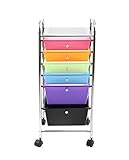 Finnhomy 6 Drawer Rolling Cart Storage Rolling Carts with Semi-Transparent Mutli Color Drawers Organizer Cart for School Office Home Beauty SalonUtility Cart with Wheels