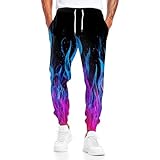 Mens Joggers,Mens Sweatpants With Pockets Sports Funny 3D Blue-Purple Flame Printed Spring Lightweight Casual Sweat Pants,Traning Track With Drawstring For Soccer,Running,Workout,Cycling Etc-M