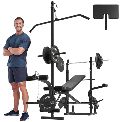 Mikolo 8 in 1 Olympic Weight Bench Set with Leg Extension and Leg Curl, Multi-Function Bench Press Set with Preacher Curl Pad and Chest Fly, Full-Body Strength Training Equipment