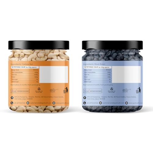 Image of Goshudh Cashew 250g + Black Raisin 250g Combo Pack | Heart-Healthy Fats & Natural Antioxidants, Premium Dry Fruits (500gm Combo Pack)
