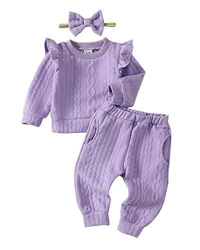 Image of Mioglrie Toddler Baby Girl Clothes Fall Winter Sweatsuit Newborn Sweatshirt Sweat Pant Sets Outfits Infant Girls Clothing