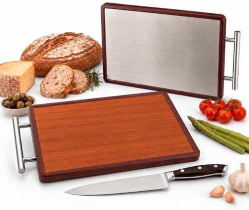 Tábua de Corte Dupla Face Inox e Madeira com Borda Antiderrapante
