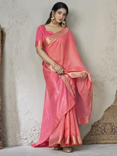 Image of Satrani Women's Shimmer Silk Weaving & Sequins Work Saree with Unstitched Blouse Piece