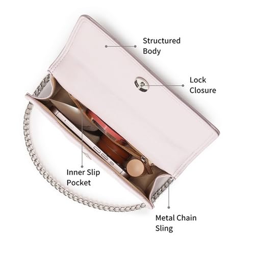 Image of Fastrack Casual Sling Bag with Magnet Button Closure for Girls, Small Size with Internal Organiser, Handheld Design and Metal Chain Sling