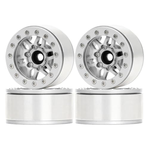 4Pcs 1.55 inch Alloy Beadlock Wheel Rim hubs 12mm Hex for RC car Axial 90069 RC4WD D90 TF2 for Ta-Miya CC01 LC70 LC80 MST(Silver-Silver 4Pcs)
