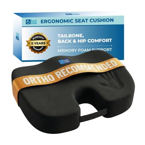 Image of Orthopedic Coccyx Seat Cushion for Tailbone Pain |5-Year Warranty |Memory Foam Chair Pad for Sciatica, Hip, Back, Pregnancy Pain Relief | Office Chair and Car Seat |Upto120 Kg (Black)