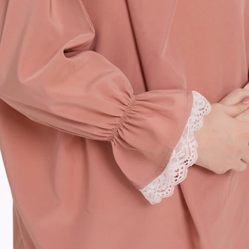 Image of Kids Girls Muslim Islamic Two-piece Outfits Lace Long Sleeve Hijab Dress Abaya and Loose Skirt Full Cover Kaftan