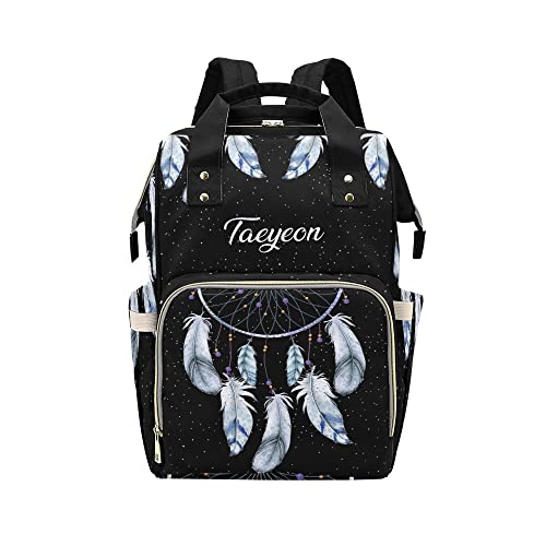 Fantasy Dreamcatcher Black Blue Diaper Bags Backpack with Name Personalized Baby Bag Nursing Nappy Bag Gifts