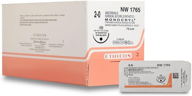 Ethicon NW1326 Monocryl Sutures USP 3-0, 3/8 Circle Cutting Ethiprime | Polyglecaprone 25 | Synthetic Monofilament | Undyed | 25 mm and 70 cm Suture length | Absorbable | 12/Box