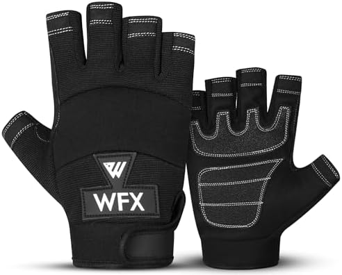 WFX Fingerlose Arbeitshandschuhe für Herren, strapazierfähige Halbfinger-Mechanikerhandschuhe, rutschfeste Sicherheitshandschuhe für Arbeit, Lager, Schulung, Schwarz, Größe L (Larg