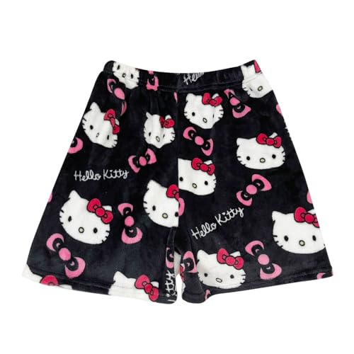 Schlafshorts Damen Kurz - Pyjamahose Damen Kurz Flanell Kurze Schlafhose Flauschig Pyjama Shorts Sommer Anime Cartoon Shorty Schlaf Bequeme Schlafanzughose für Zuhause Schlaf Teenager Mädchen