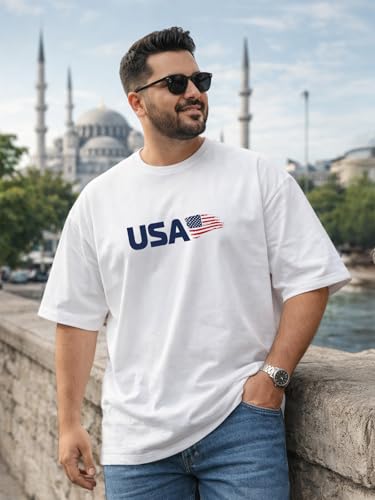 Image of Veirdo Men's Cotton Half Sleeve Plus Size Printed T-Shirts with NY & USA Designs, Stylish Comfortable & Durable Tees, Available in 2XL to 5XL Sizes