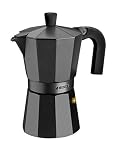 Monix Vitro Noir | Cafetera Italiana de Aluminio 12 Tazas, Apta para Vitrocerámica, Gas y Eléctrica, NO Apta para Inducción, Mango Termoresistente