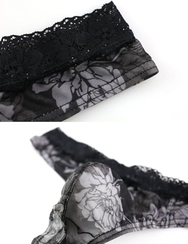 Men's Sexy Thong Underwear - Mesh T Back Bikini Briefs, Low Waist G String with Bulge Pouch Panties M-2XL3