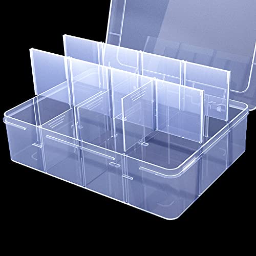 Image of Large Clear Organizer Box,12 Grids Organizer Box with Removable Dividers for Jewelry,Bead Storage,Plastic Compartment Container for Tool Tackle(8.8 x 7.1 x 2.3 in)