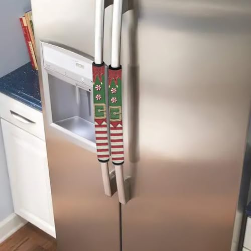 Image of Santa Claus Fridge Door Handle Covers Set of 4 Christmas Decorative Refrigerator Handle Covers Non-Slip Handmade Kitchen Appliance Gloves, Anti-Stain & Anti-Scratch 2025