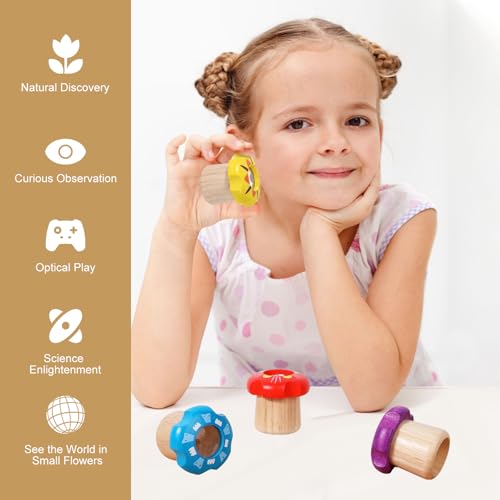 WODI 1PCS Wooden Kaleidoscope for Kids - Montessori Educational Optical Toy, Vintage Birthday Gift for Boys Girls Ages 3-12, Travel Sensory STEM Learning (Blue)