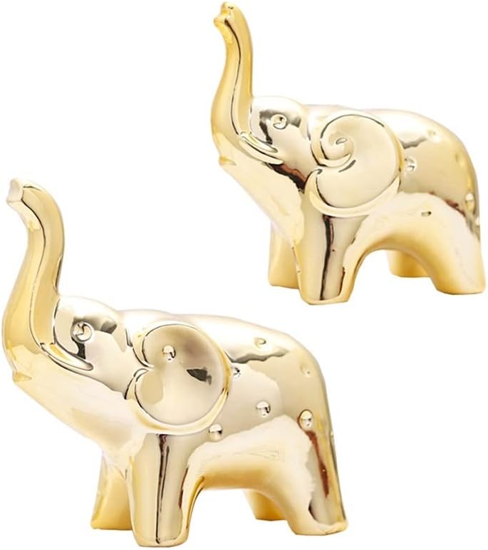 JIMBON A Pair Gold Elephant Statue Home Decor,Modern Style Figurines,Sculpture Elephant Ornaments for Living Room Office Desktop Bookshelf