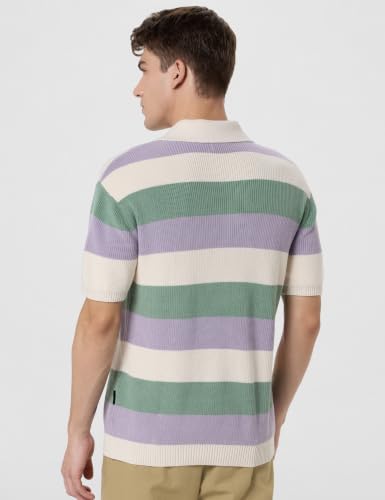 Image of THE BEAR HOUSE Multi-Color Horizontal Striped Textured Knit Design Regular Fit Polo