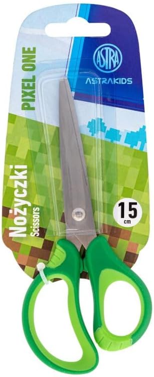 ASTRAKIDS Pixel One School Scissors, Ergonomic Handle, Stainless Steel, Rounded Ends, 15 cm, Printed