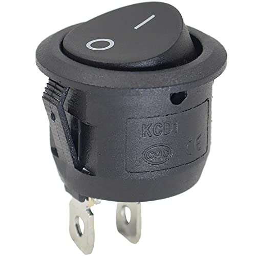 Image of Black Round Rocker Switch 2-Pin I/O Press Toggle Button for Car Auto Boat Marine 6A/250V, 1 Pack