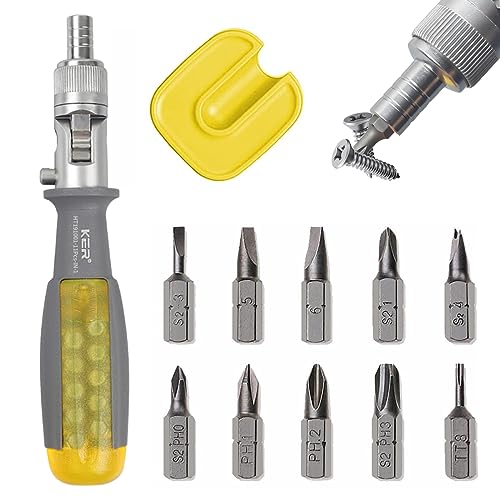 KER 11 in 1 Ratcheting Multitool Screwdriver Multi-function Magnetic Screwdriver Professional Angle Screwdriver Repair Tool (Yellow（NEW Magnetic）)