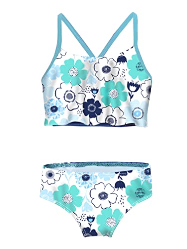 Image of Hularka Kids Girls Two-Piece Swimsuit Tankini Set Swimwear Floral Printed Crop Top with Bottoms Beach Wear