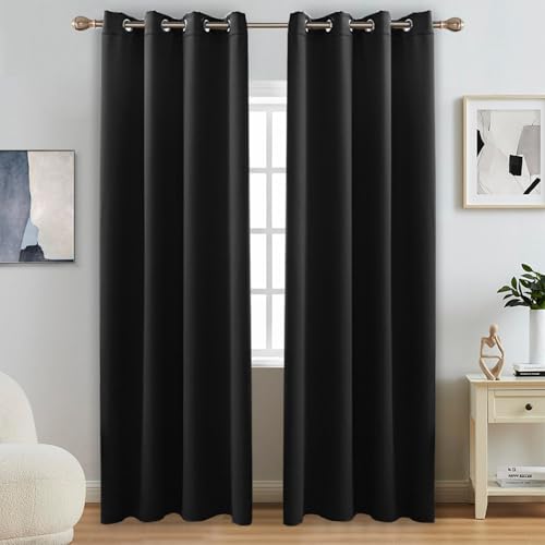 Consejos para Comprar Cortina Negra para comprar online. 41 BOBIYA Cortinas Blackout para Recamara con Aislamiento Térmico,Cortinas Opacas para Sala, Impermeable, Reducción de Ruido, Liso y Suave, 2 Paneles, 132cmx241cm(Negro, 52' x 95')