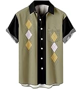 Men's Casual Short Sleeve Button Down Vintage 1950s Bowling Shirts