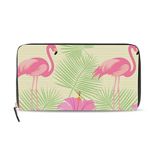 Portefeuille long en cuir femme rose flamant rose grand format