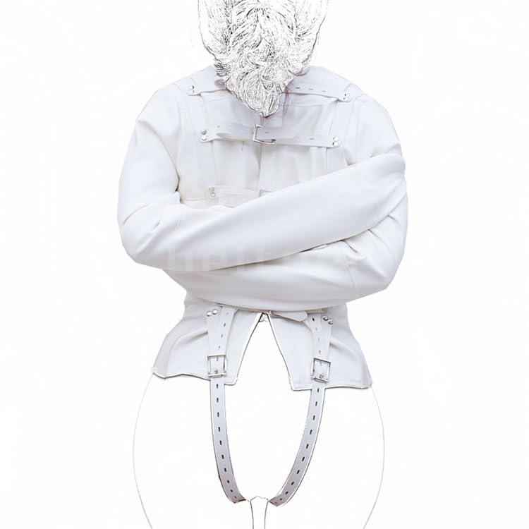 YILUQIFLY Bondage Leder Erotik Dessous Zwangsjacke Erwachsene Extreme Zurückhaltung Erotik Keuschheit Spielzeug Produkte SM Sex Straight Jacket Kostüm (Weiß, L)