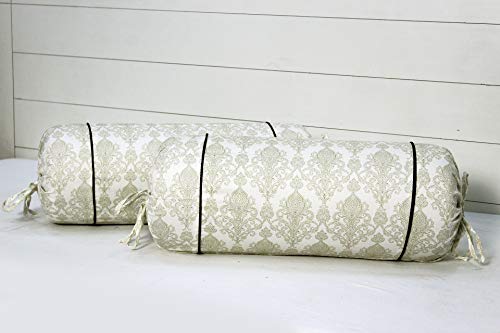 Image of AURAVE Cotton Satin 300 TC Printed Bolster Cover with Drawstring Closure, Set of 2, Soft Breathable Durable Machine Washable for Sofa Bed & Home Decor, 15 inchx30 inch, Beige | Cover Only