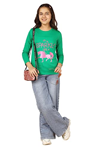 Image of KYDA KIDS 100% Cotton Girls Full Sleeve Printed T-Shirt,Regular fit Round Neck Tops