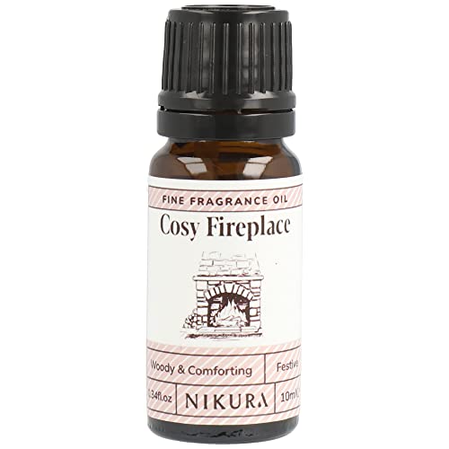 Nikura Cosy Fireplace Fine Fragrance Oil - 10ml | Perfect for Soap Making, Candle Making, Wax Melts, Diffuser, Burner | Great for use in Bath Bombs, Perfume Oil, Perfume Scents | Vegan & UK Made