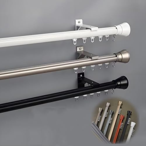 Bastone per Tende Silenzio Delle - Asta Bastoni Tende Metallica con Supporto Parete Soffitto - Binario Palo Sistema per Tende per Finestre, Balconi, Camera da Letto e Soggiorno(Champagne,0.50m)