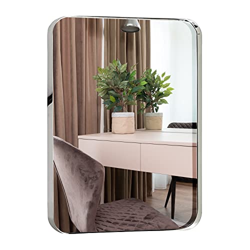 Hamilton Hills 24x36 inch Metal Silver Frame Mirror for Bathroom | Polished Rectangular Rounded Corner Vanity | 2" Deep Set Design Large Wall Mirrors Decorative | Hangs Horizontal and Vertical Hamilton Hills 24x36 inch Metal Silver Frame Mirror for Bathroom | Polished Rectangular Rounded Corner Vanity | 2" Deep Set Design Large Wall Mirrors Decorative | Hangs Horizontal and Vertical