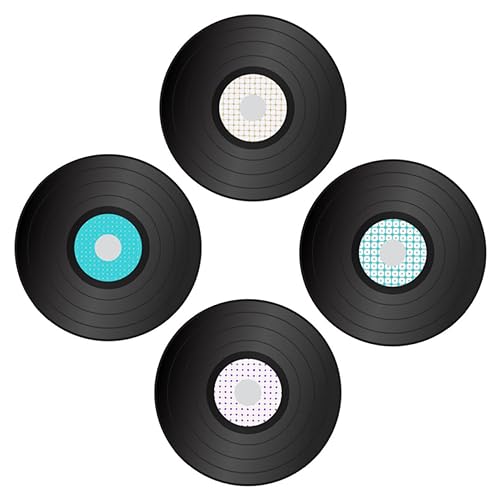 Gatuida 4 piezas Vinilos Pared Decorativos Negros Retro Unidades Adhesivos Forma Disco Vinilo para Habitaciones Fiesta Música Dormitorio Sala Estudio Bar