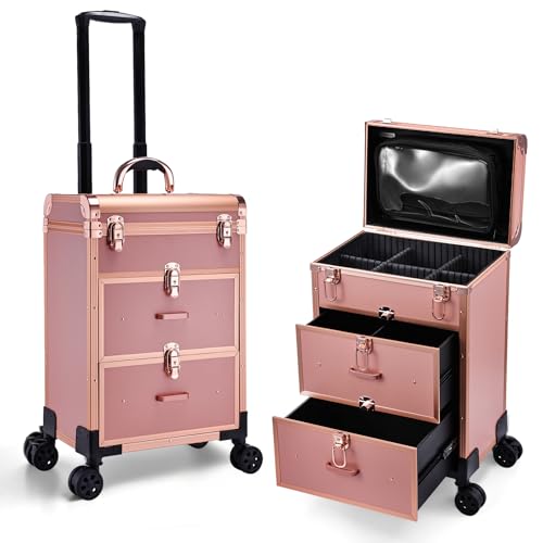 Adazzo Maletín profesional de maquillaje con cajones, carrito de cosméticos grande con cerraduras, organizador de almacenamiento de cosméticos, estuche de maquillaje para viajes, maquillaje, arte de