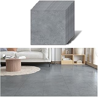 VEELIKE Grey Floor Tiles Self Adhesive Vinyl Flooring Concrete Effect Wallpaper Peel and Stick Wall Tiles Kitchen Tile Stickers Waterproof Floor Stickers for Bathroom Splashbacks 30cm x 30cm 12 Pieces