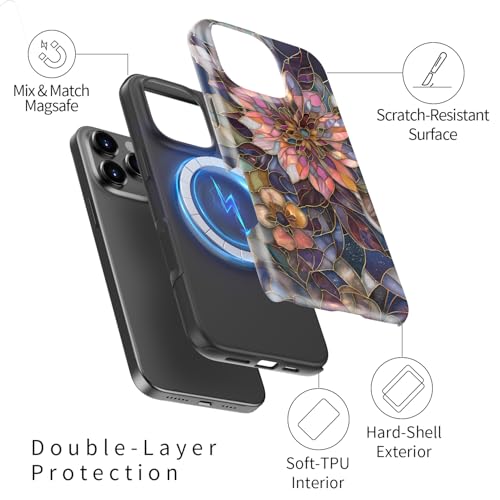 Image of Goodon for iPhone 16 Pro Case Cute - Wireless Charging Compatible - Dual-Layer Hard Shell + Silicone Cover - Protective Phone Case with Trendy Designs for Women - Blooming Purple Flower | Dual-Layer Hard Shell + Silicone, Slim Fit Protective Phone Cover with Wildflower Designs for Women Girls