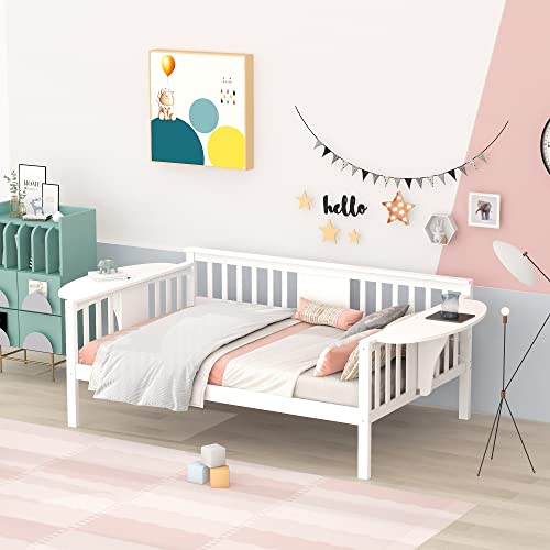 Full Daybed, Wood Day Bed Frame For Kids Adults Full Size Sofa Bed For Bedroom, Living Room, White #TOP25