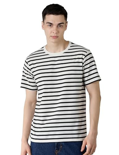 Image of Amazon Brand - Symbol Men Cotton Rich Relaxed Fit Striped Tshirt | Half Sleeves | Available in Plus Size