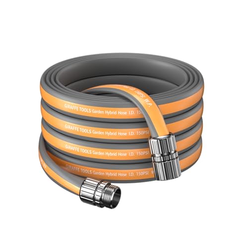 Giraffe Tools 50FT Garden Hose 5/8 Lightweight Lay Flat Water Hose No-Kink Flexible Gardening Hose with Male to Female Aluminum Fitting Customizable-Length Hose Pipe for Yard