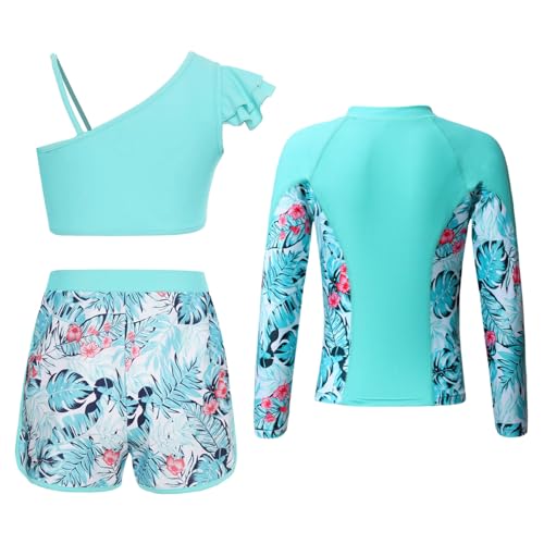 Moily Kids Girls 3PCS Athletic Rash Guards UPF 50+ Swim Coat Tankini Top with Bottoms Swimsuits2
